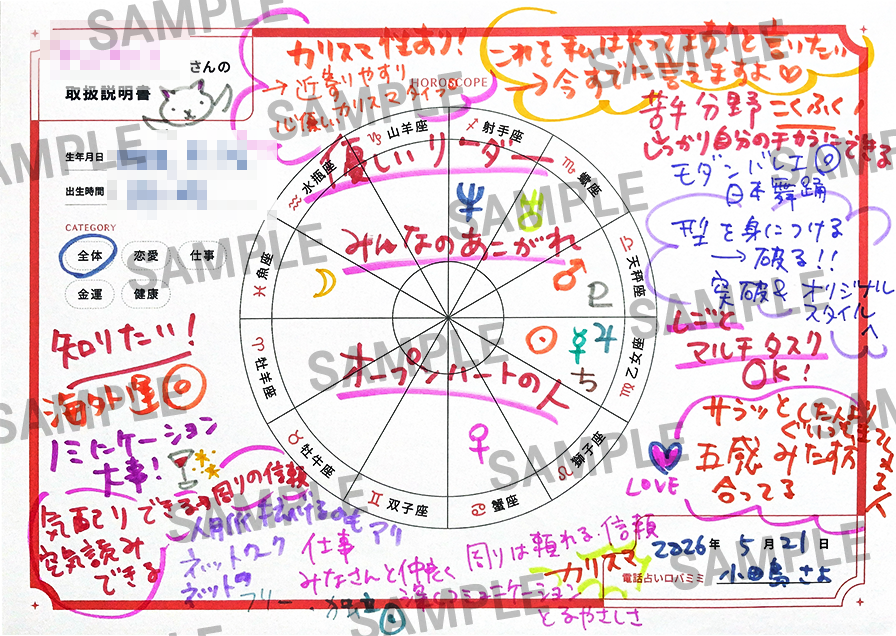 まるわかり運命 鑑定結果シート実例2(タップで拡大)